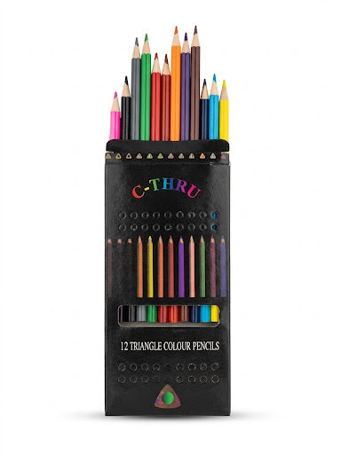 C-Thru 12 Pack Ergonomic Triangular Colour Pencils – Non-Slip Grip Student Colouring Pencils