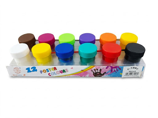 C-Thru 12-Piece Poster Colour Paint Set – Bulk Student Liquid Paint Pots in Tray WITH BRUSH