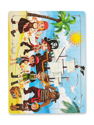 24 PCKids Pirate Island Wooden Tray Jigsaw Puzzle – Educational STEM Learning & Brain Teaser Puzzle