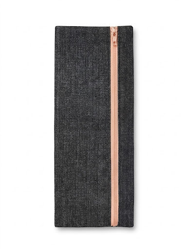 33CM  Denim Fabric Pencil Case with Gold/Rose Contrast Zipper – Stylish School & Office Stationery Pouch