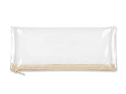 SEE THOUGH Clear Transparent PVC Pencil Case with Beige Zipper – Exam Approved School & Office Pencil Pouch