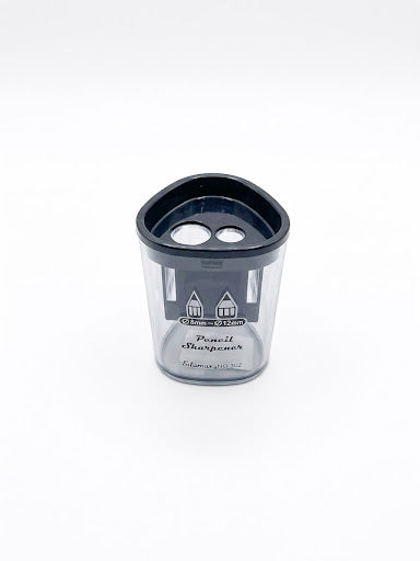 Dual-Hole Pencil Sharpener, Clear Container & Black Lid