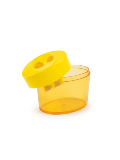 Dual-Hole Pencil Sharpener, Orange Container & Yellow Lid
