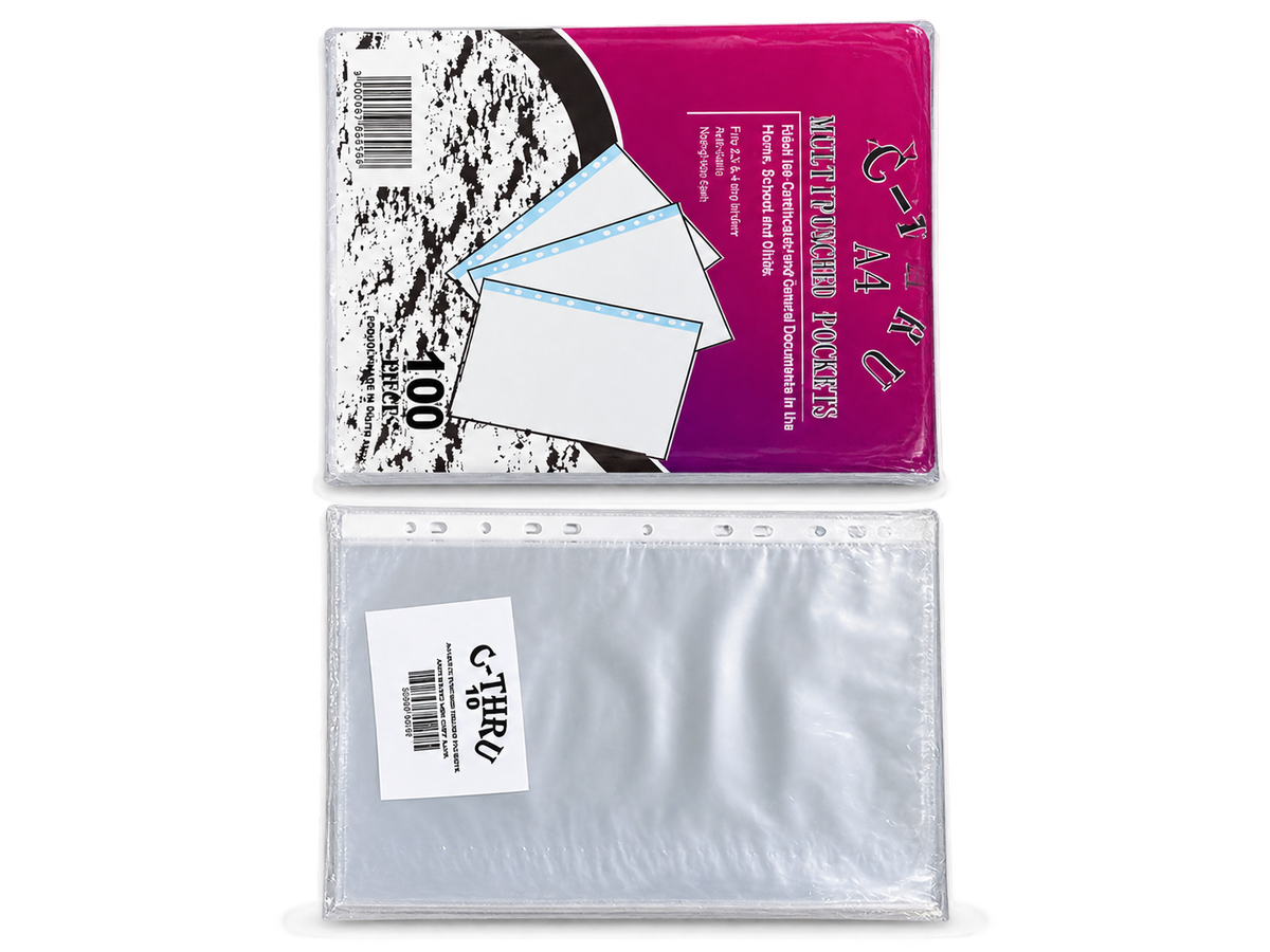 A4 Multi-Punched Plastic Sleeves (Pack of 100) – Heavy-Duty Clear Page Protectors for Ring Binders