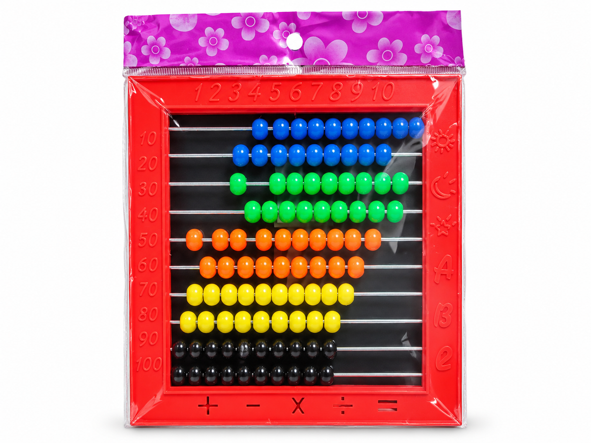 Compact 100-Bead Red Frame Abacus – Portable Primary School Maths Counting Frame