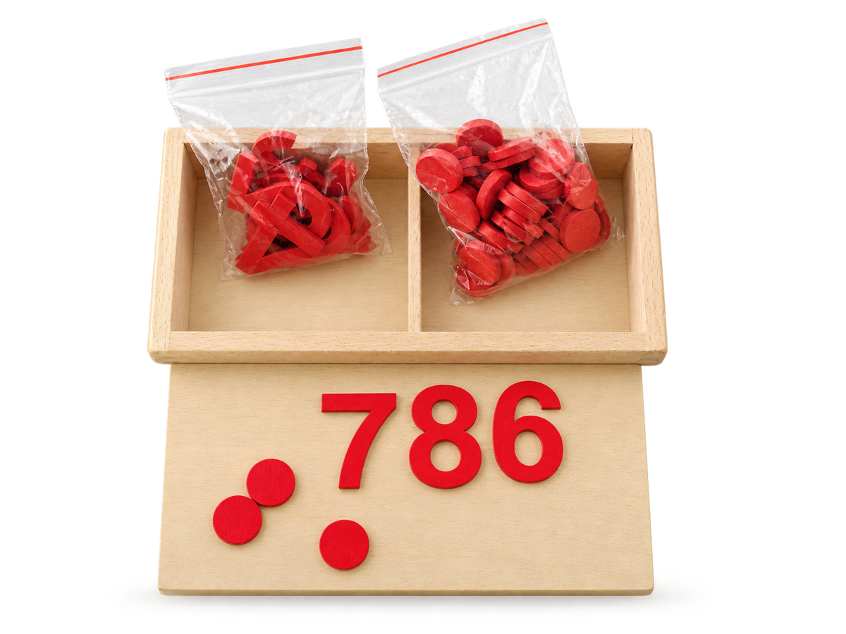 Wooden Numbers & Red Counters Math Set – Montessori Early Math Odd/Even & Counting Learning Aid