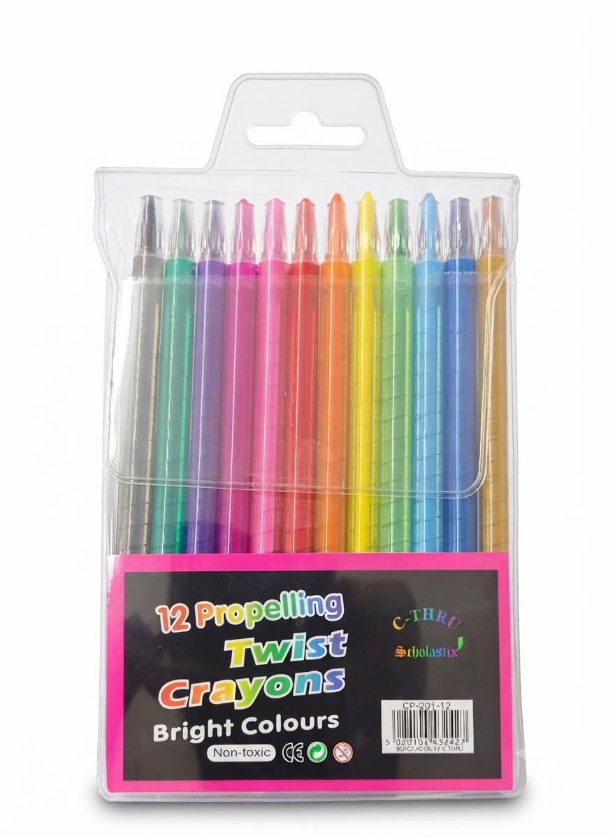 12 Pack Propelling Twist Crayons – Mess-Free Retractable Wax Crayons for School Arts & Craft