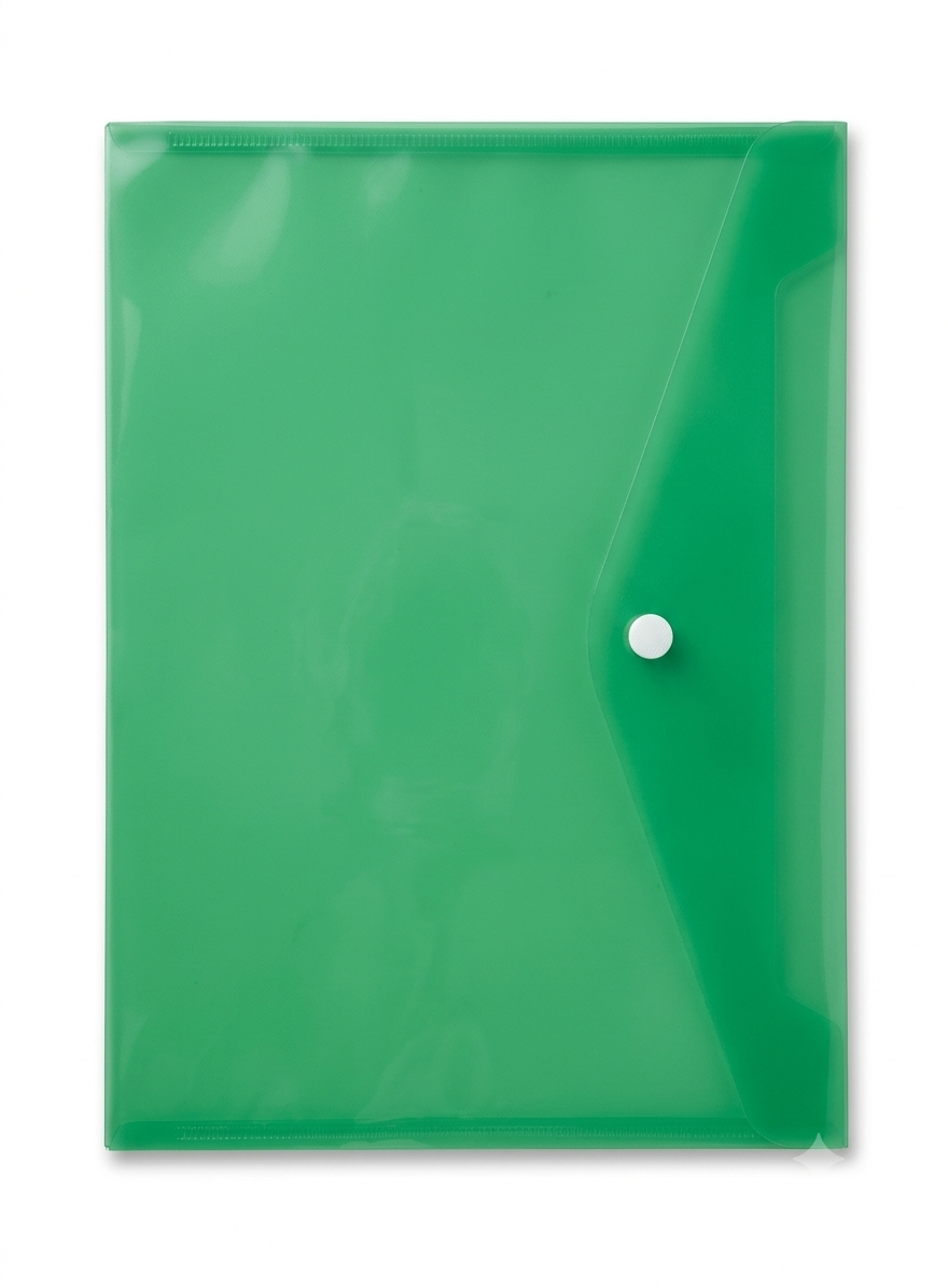 A4 Green Translucent Plastic Document Folder with Button Closure – Waterproof Poly Envelope Document Bag