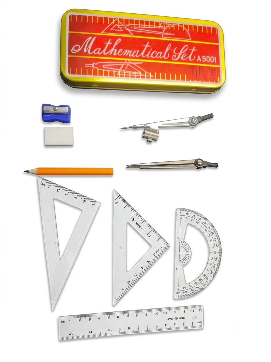 Complete Mathematical Instrument Geometry Set in Metal Tin (A5001) – Student Math & Drafting Kit