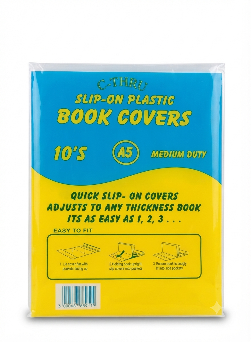 A5 Slip-On Plastic Book Covers (Pack of 10) – Medium Duty Transparent Exercise Book Protectors