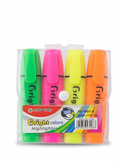 4-Piece Bright Colours Highlighter Set – Chisel Tip Pastel & Fluorescent Highlighters