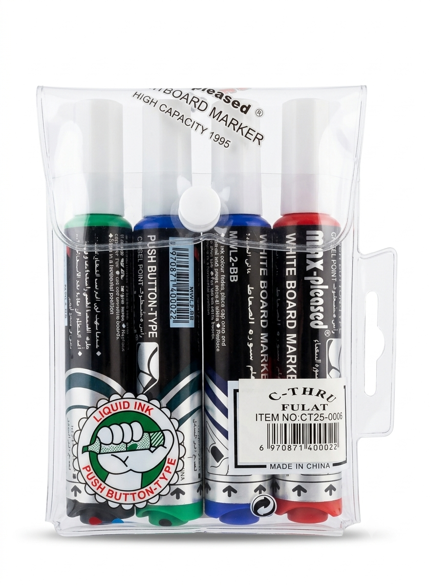 Whiteboard Marker Set (4-Pack) – Push-Button Chisel Point Dry Erase Markers