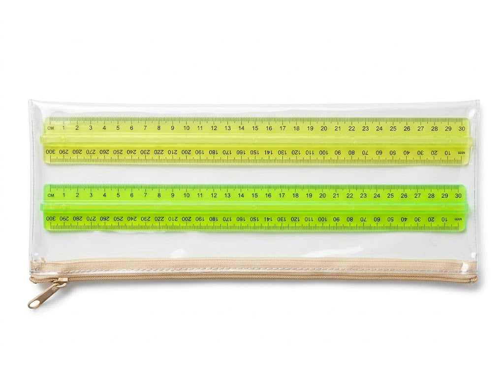 SEE THOUGH Clear Transparent PVC Pencil Case with Beige Zipper – Exam Approved School & Office Pencil Pouch